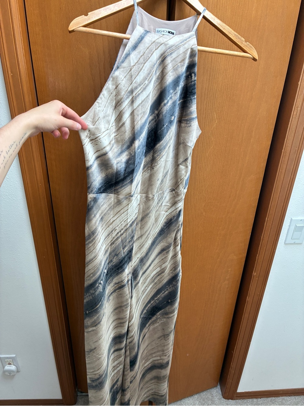 NWOT Fashion Nova Do You Mind Blue & Cream Marble Jumpsuit
